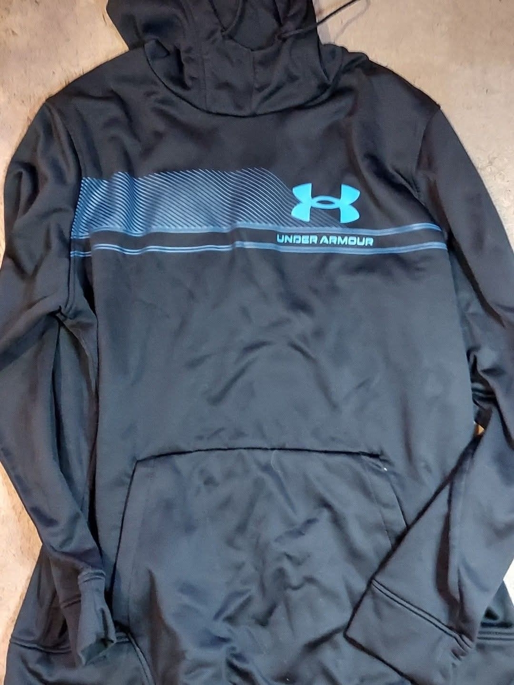 Under Armour Black Hoodie with Teal Logo and Stripe